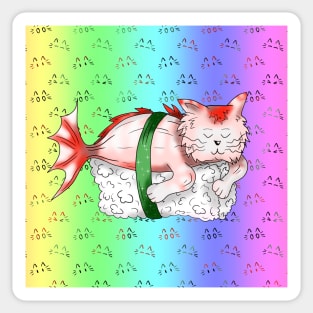 sushi cat on a pale rainbow background Sticker